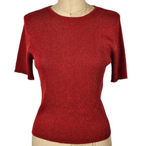 Peter Nygaard red metallic gold half sleeve sweater Medium 10-12 petite